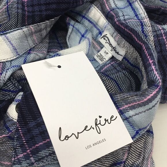 Love, Fire Plaid Button Down Shirt In Blue (UC11) - Picture 7 of 7